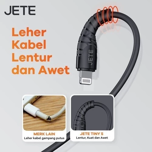 JETE Tiny 5 Kabel Data Fast Charging USB LIGHTNING/Iphone Macaron With LED - Garansi 2 Tahun - Gambar 3
