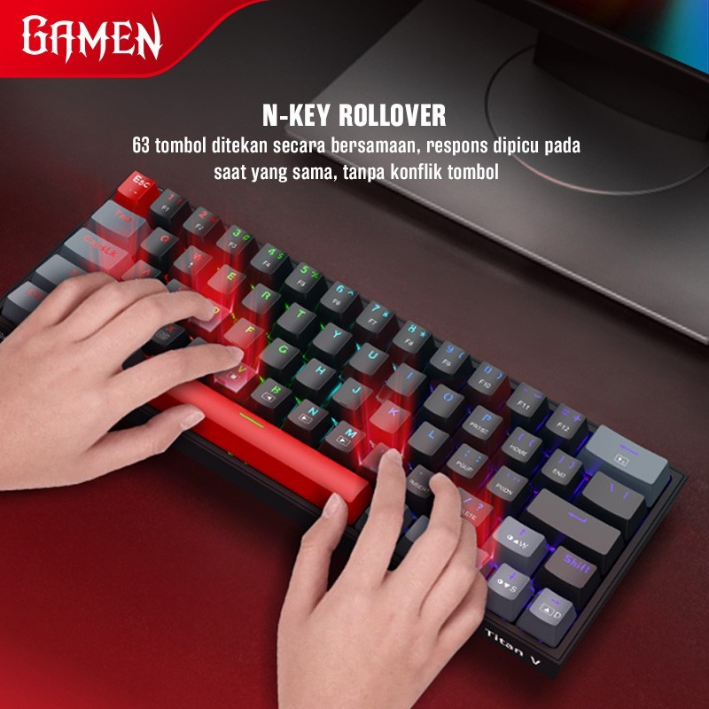 Gamen Titan V RGB / 5 RGB Wired Gaming Keyboard 60% Mechanical Garansi Resmi - Gambar 3