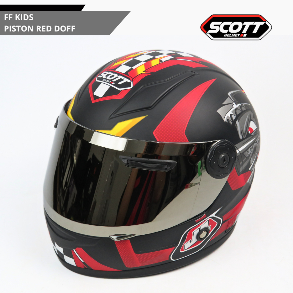 Scott - Helm Anak Full Face FF Kids J-1 SNI / Piston Red Doff - Gambar 3
