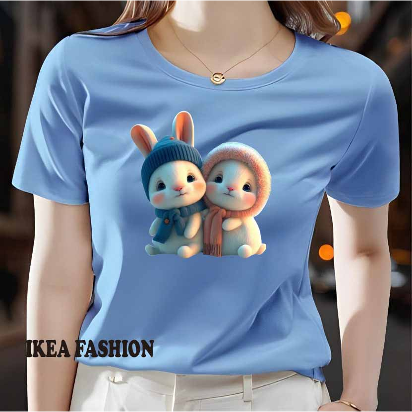 Distro T-Shirts/Buy 3 Free EXTRA BAS HEADSET/Cute Rabbits/Women's  T-Shirts/Men's T-Shirts/COTTON 30S T-Shirts/Imported Women's T-Shirts/Women's  T-Shirts/Blouses/T-Shirts/Thick Material/Cool /Short Sleeve KOREAN STYLE  Women's DISTRO