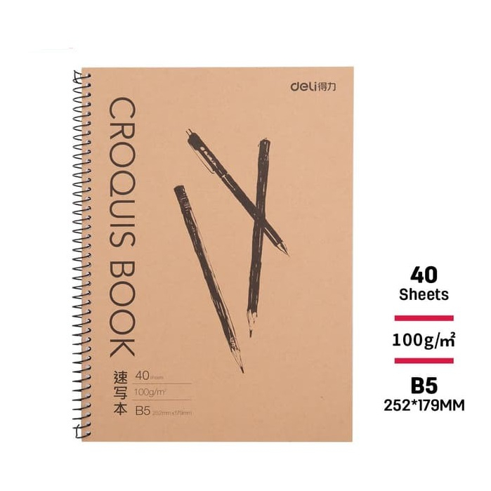 Sketch BOOK Drawing SKETCH BOOK B5 40 LBR RING DELI 7697 BOOK 100 GSM