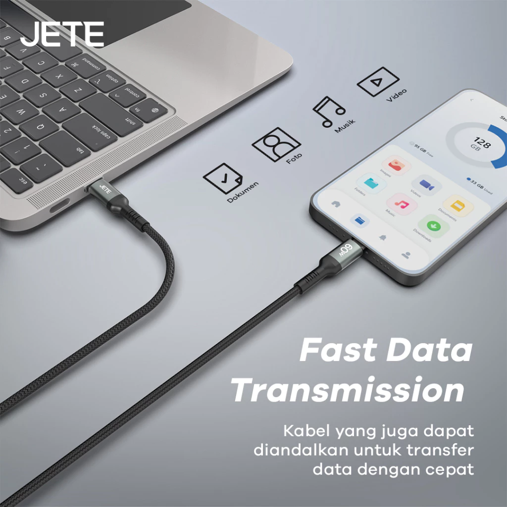 JETE CX12 Kabel Data Fast Charging 60W Type C to Type C - Garansi 2 Tahun - Gambar 4