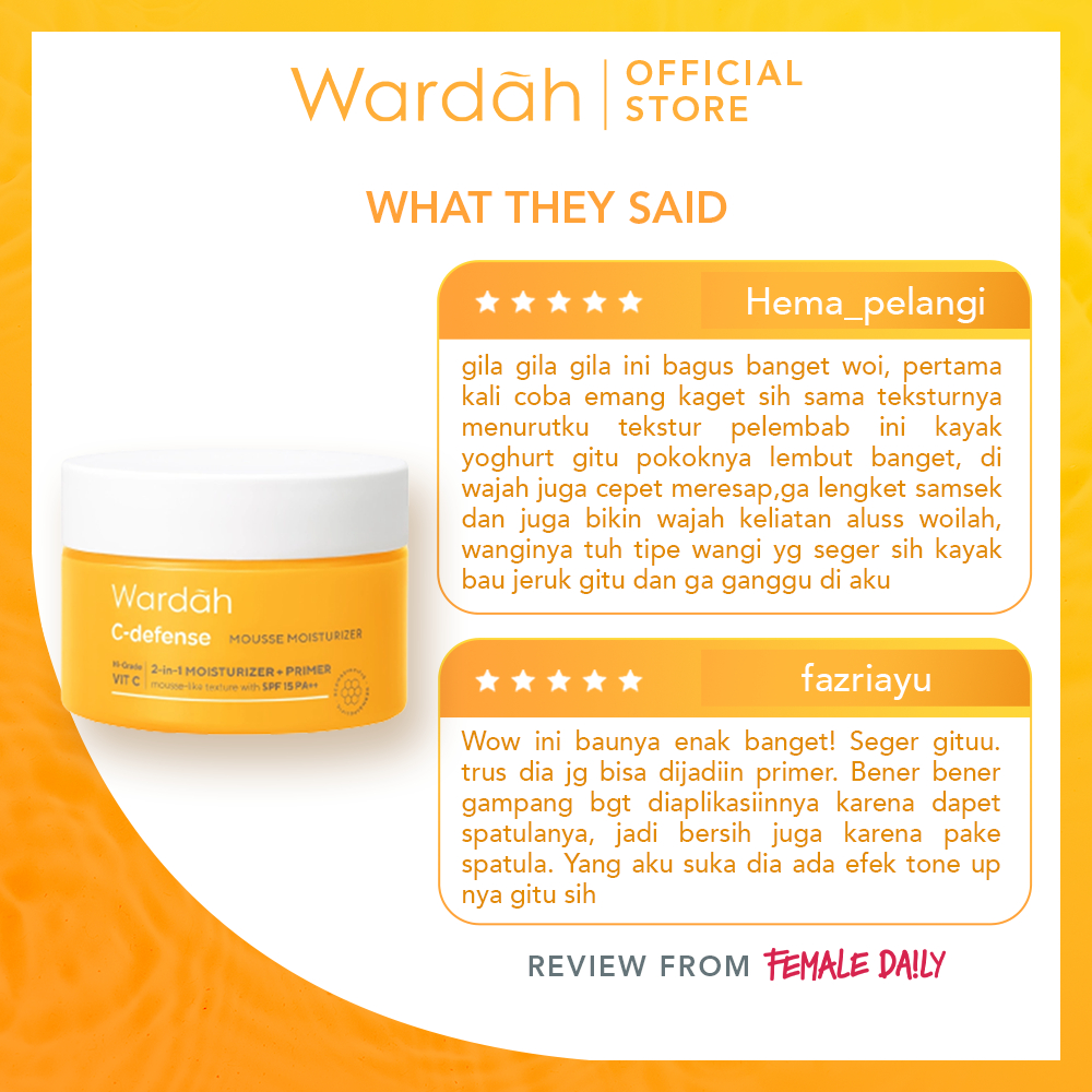 WARDAH C-Defense Mousse Moisturizer 30 g - Pelembab, Primer dan Antioksidan, dengan HiGrade VitaminC - Mencerahkan dan Menyegarkan - Untuk Semua Jenis Kulit - Skincare - Gambar 4
