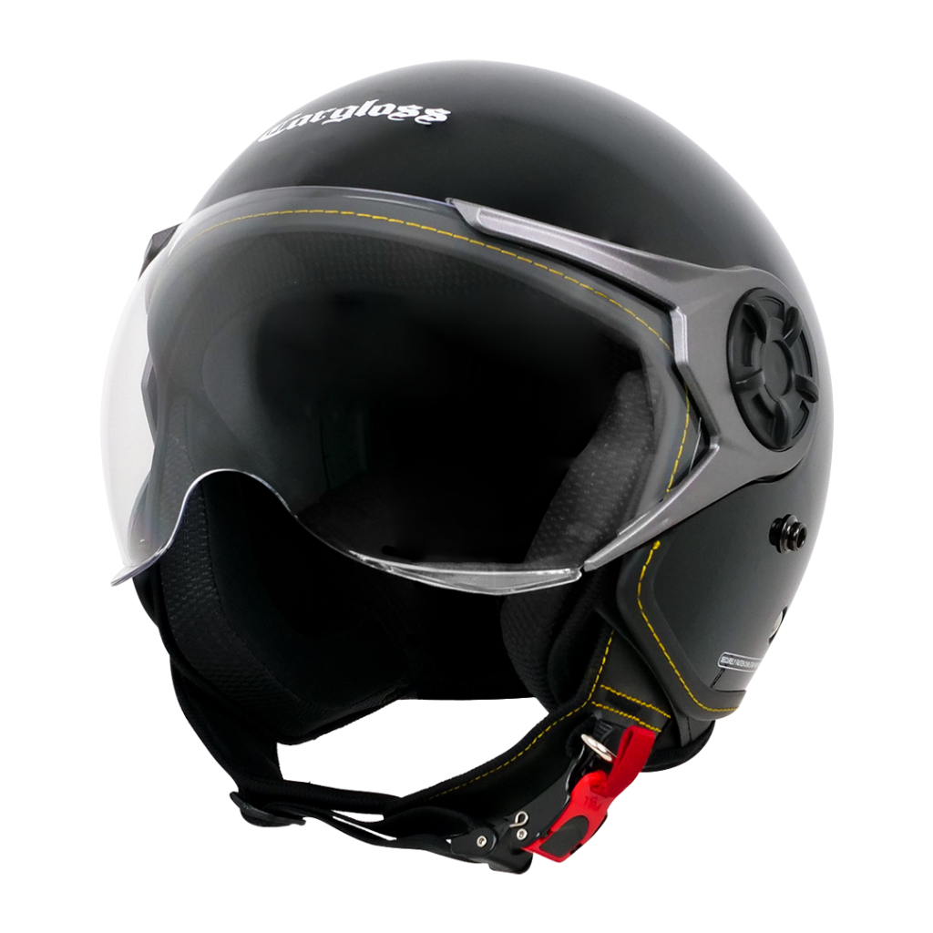 Cargloss YRM Helm Half Face - Deep Black Glossy