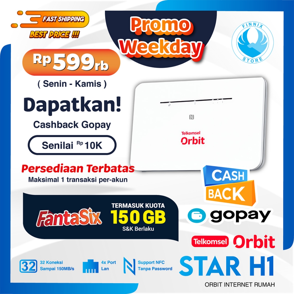 Modem Router Telkomsel Orbit Star H1 Huawei B311/B311B Free 150GB ...