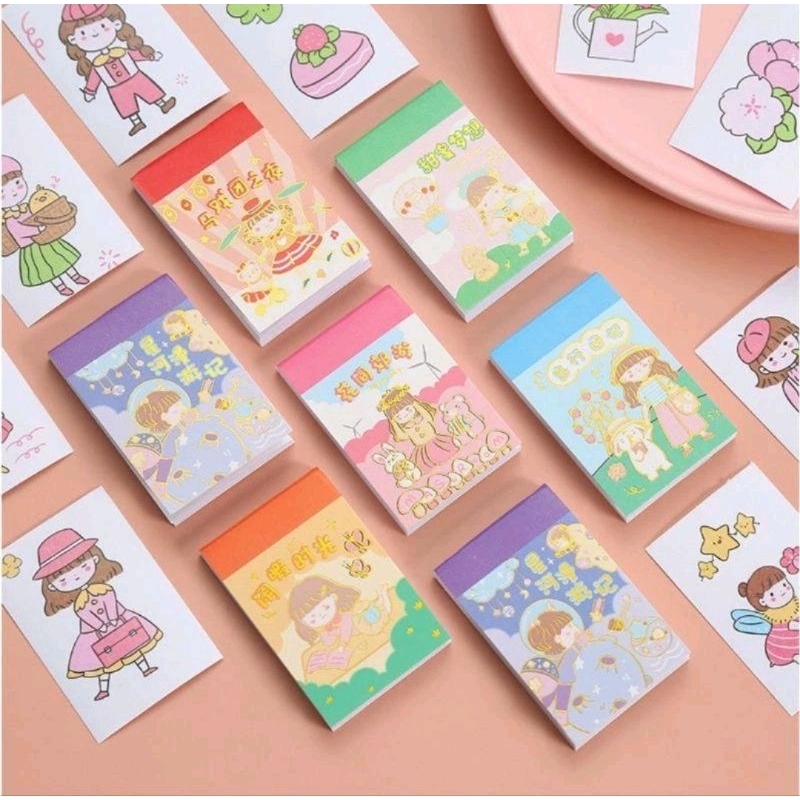 1SET Stiker Buku Kecil Mini Isi 24 Lembar Sticker Scrap Book Tempel Karakter Lucu Peralatan Sekolah Anak Tempelan Hiasan A183 - Gambar 3