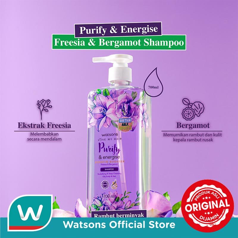 Watsons Purify & Energise Fressia & Bergamot Shampo 700ML - Gambar 2