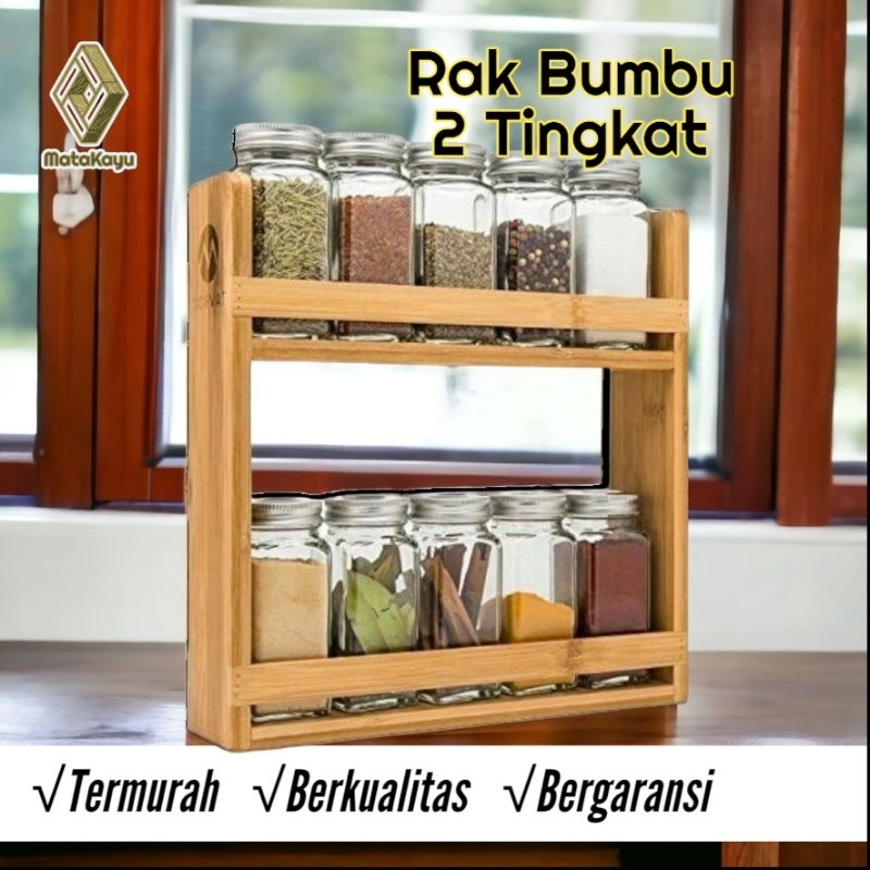 KAYU 2 tier kitchen spice jar rack, kitchen table spice storage rack ...