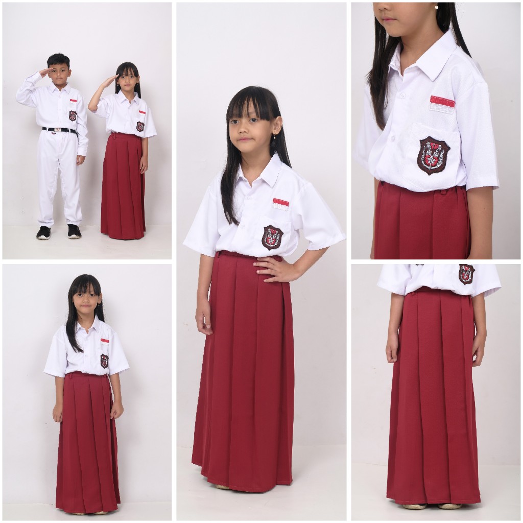 ROK SERAGAM SEKOLAH ROK SD MODEL REMPEL LIMPIT BAN PINGGANG KARET MERAH BAHAN PREMIUM TEBAL NYAMAN