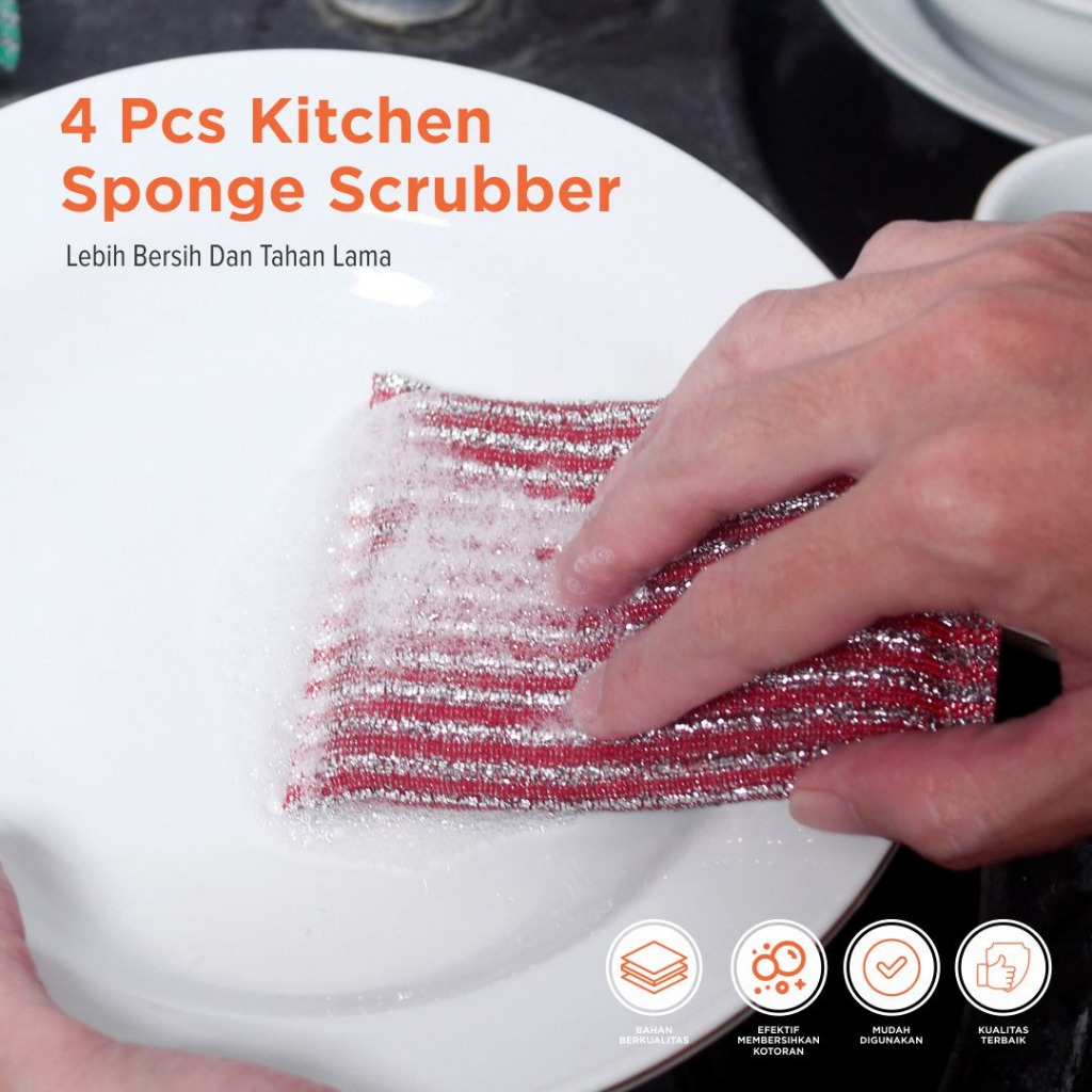 4 Pcs Spons Sabut Jaring Cuci Piring