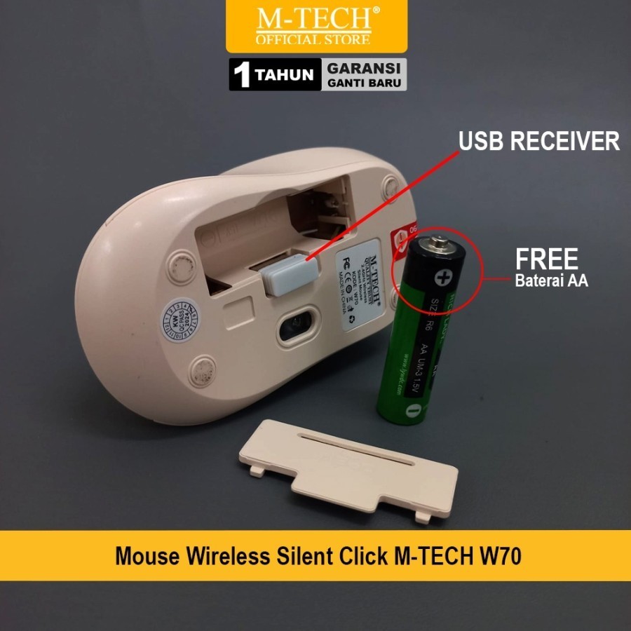 M-Tech Mtech W70 / W-70 Wireless Mouse Office Silent Click Garansi Resmi - Gambar 4