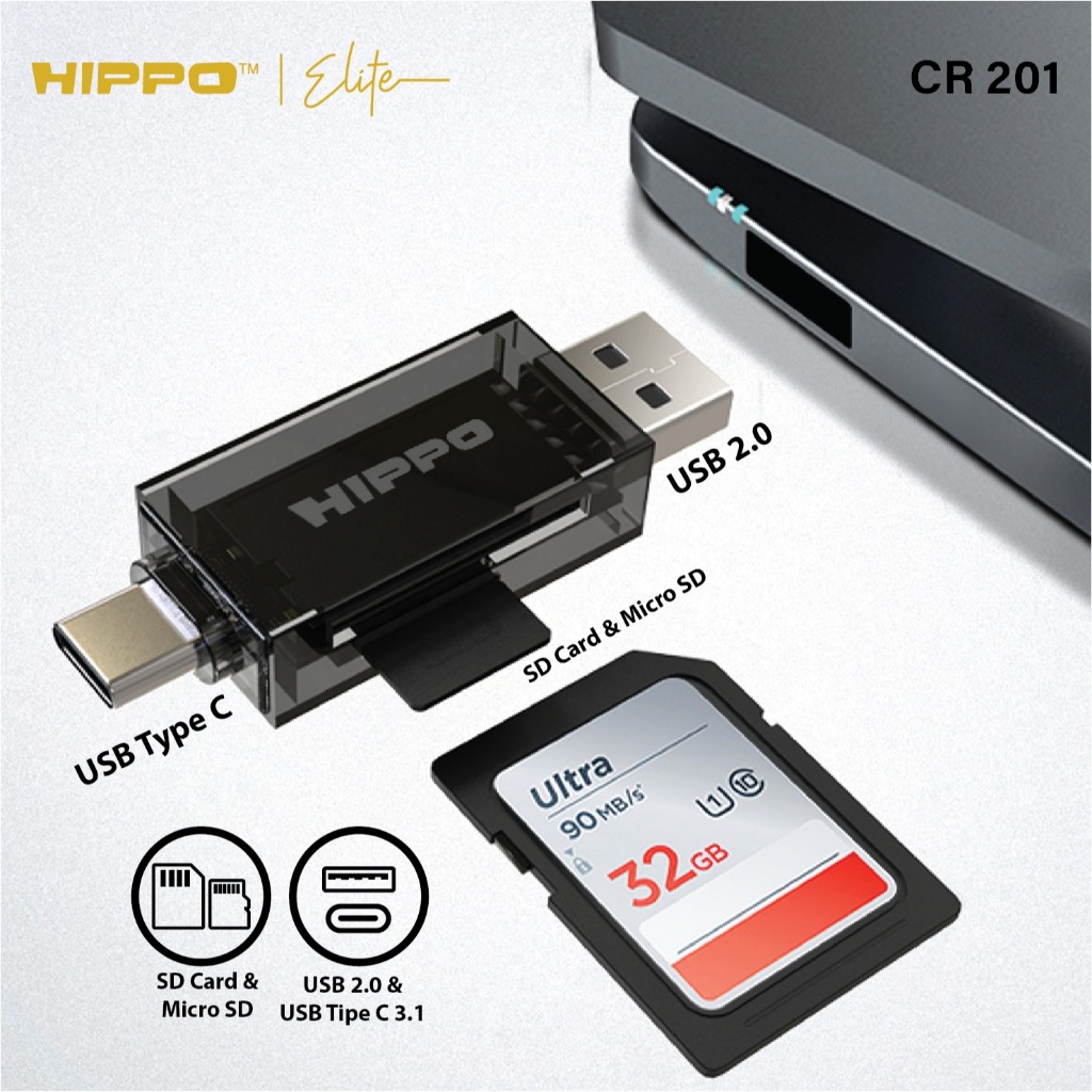 HIPPO CARD READER CR-201 USB A & C 2.0 TO SD-TF-CARD - Gambar 3