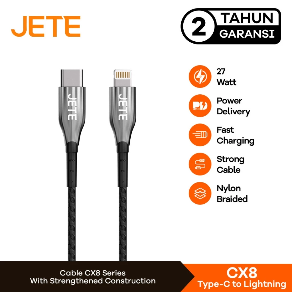 JETE CX8 Kabel Data Fast Charging Type C to Lightning - Garansi 2 Th