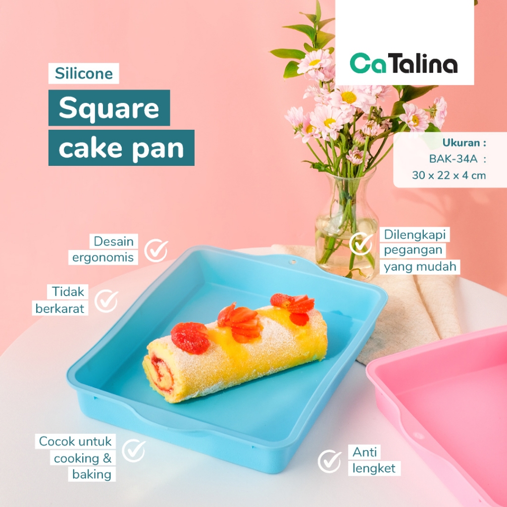 Loyang Kue Silikon Persegi Pink Biru Anti Lengket Tahan Panas Baking Pan Silicone