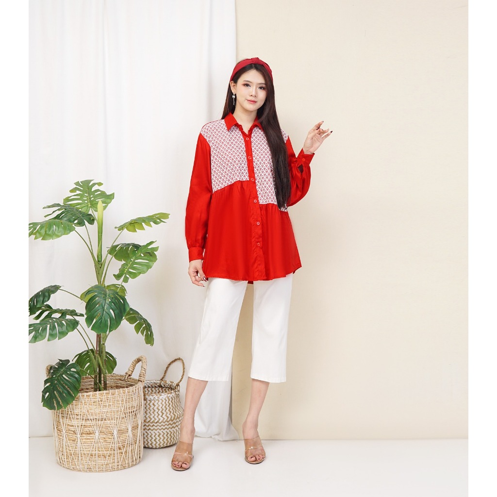 MERAH Rayon Twill Top with Special Tile Brocade Combination for August ...