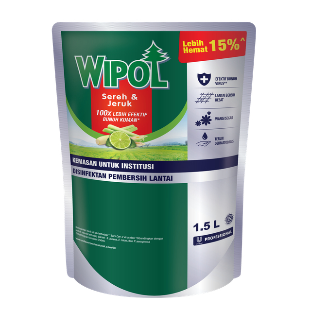 Wipol Professional Disinfektan BKC Pembersih Lantai Sereh Jeruk 1.5 L Pouch Untuk Horeka - Gambar 2