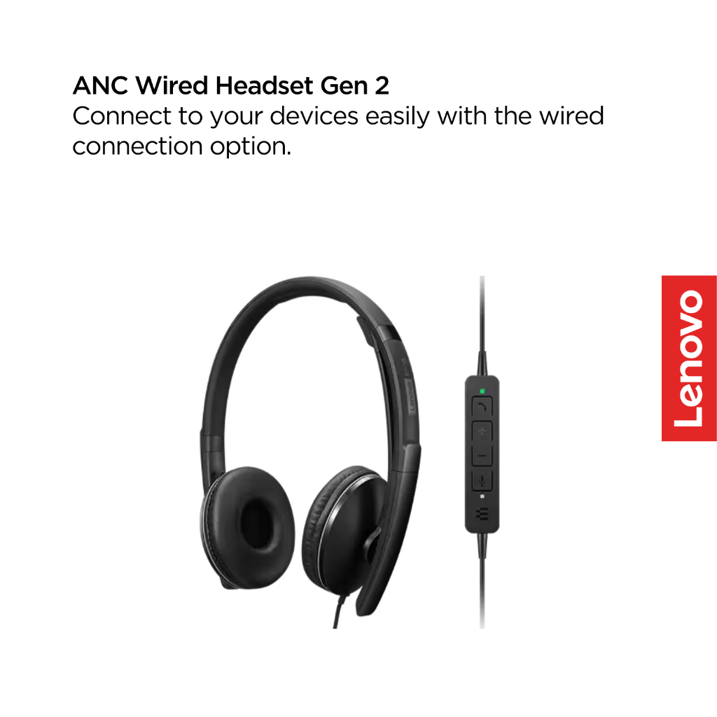 Lenovo Wired ANC Headset G2 4XD1M39029 Black Noise Cancellation USB-C to USB-A Headphones Garansi Resmi - Gambar 3