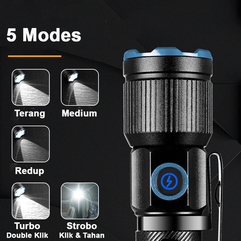 Senter Mini LED Kuning 800 Lumens Magnet Type-C - Gambar 3