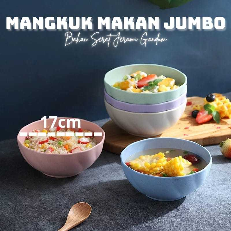 Dreamyhouse MANGKUK MAKAN PLASTIK BESAR KUAH SOUP BOWL JUMBO 17CM SERAT JERAMI MODEL GELOMBANG