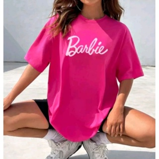 Barbie White Crop Top Shirt- Womens Barbie Hot Pink with Heart Crop Tee
