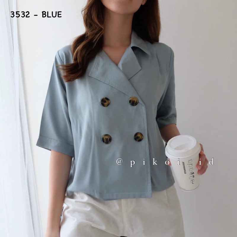 Korean women's short-sleeved top with full buttons / basic plain black ...