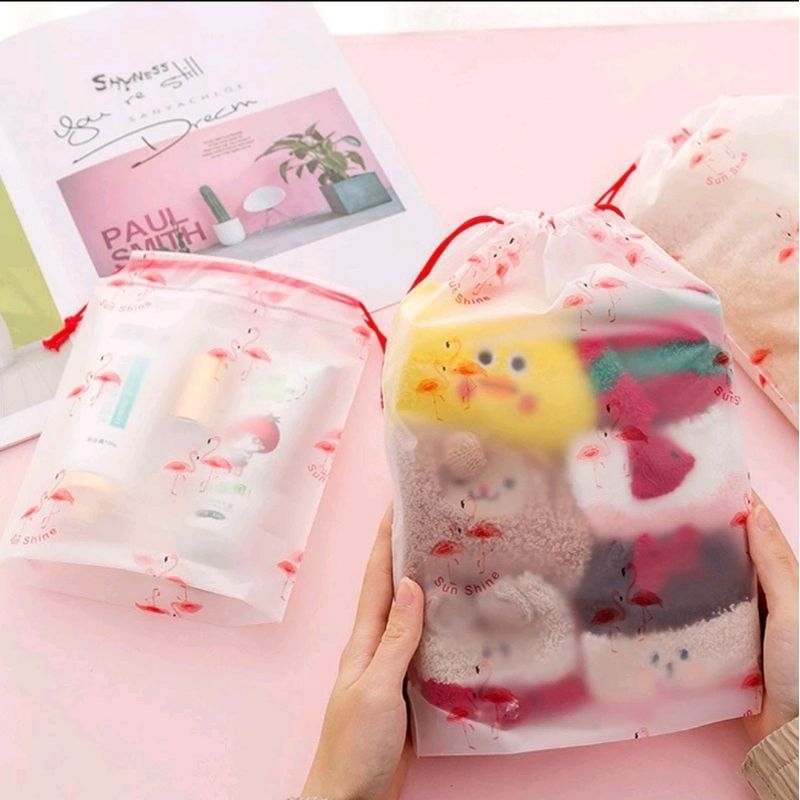 1PCS Travel Pouch Organizer Bag Serbaguna Tas Serut Penyimpanan Kosmetik Alat Mandi Multifungsi Motif Flamingo Lucu A143 - Gambar 2