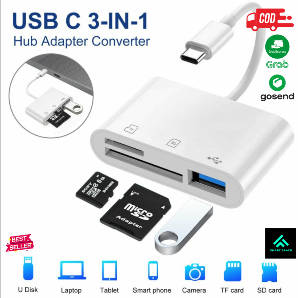 [SPCE] Card Reader USB 3.0 Type C 3 in 1 TF Micro SD Card USB Adapter ...