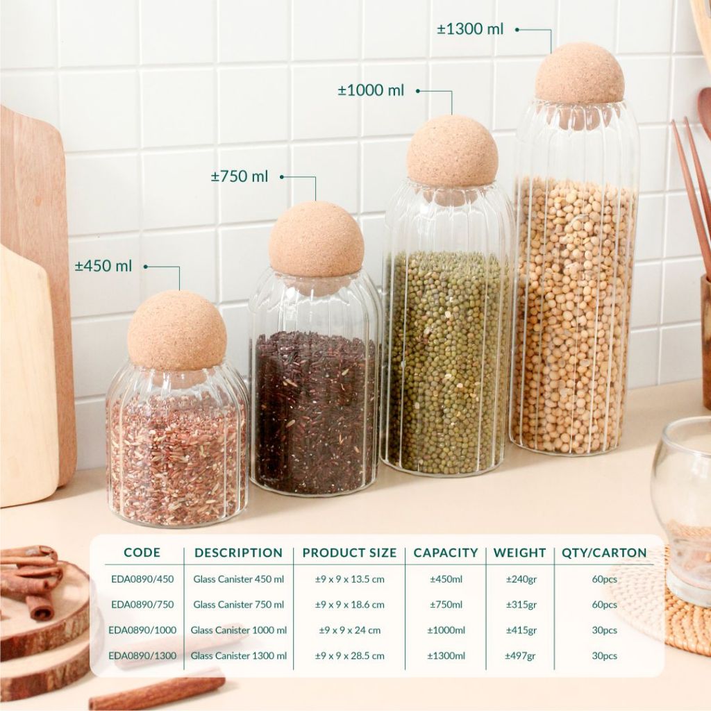 Toples Kaca Glass Canister Tutup Kayu Estetik 450ml, 750ml, 1100ml, 1300ml - Gambar 3