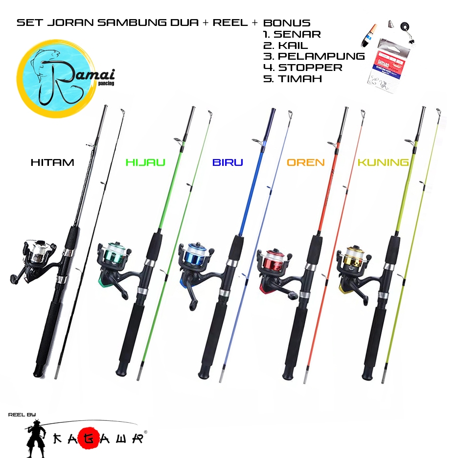 KAGAWA Set Alat Pancing Sambung Dua 5BB Fiber Solid Bebas Pilih Warna