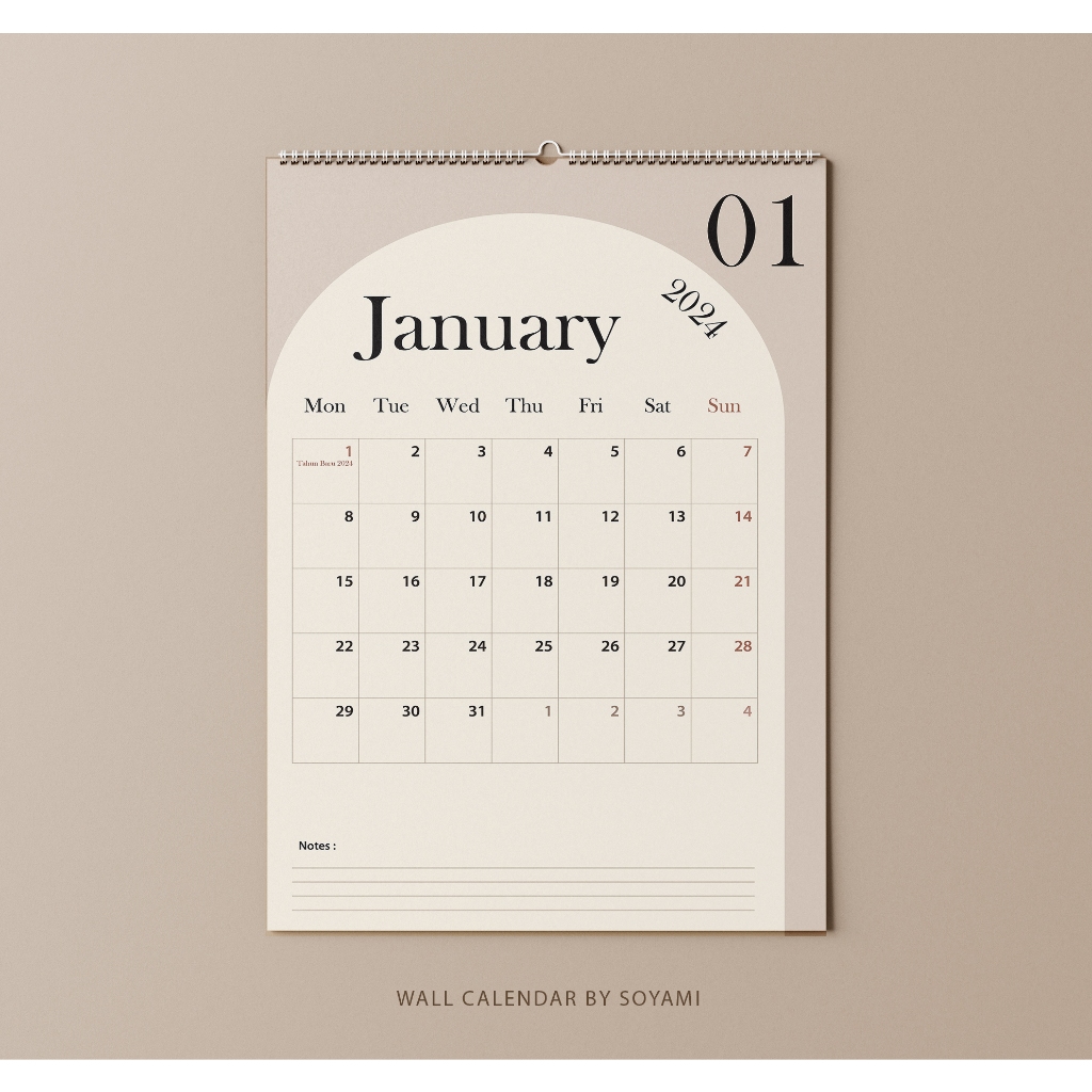 A3 Oval Brown Wall Calendar 2024 2025 Aesthetic Premium Quality Spiral