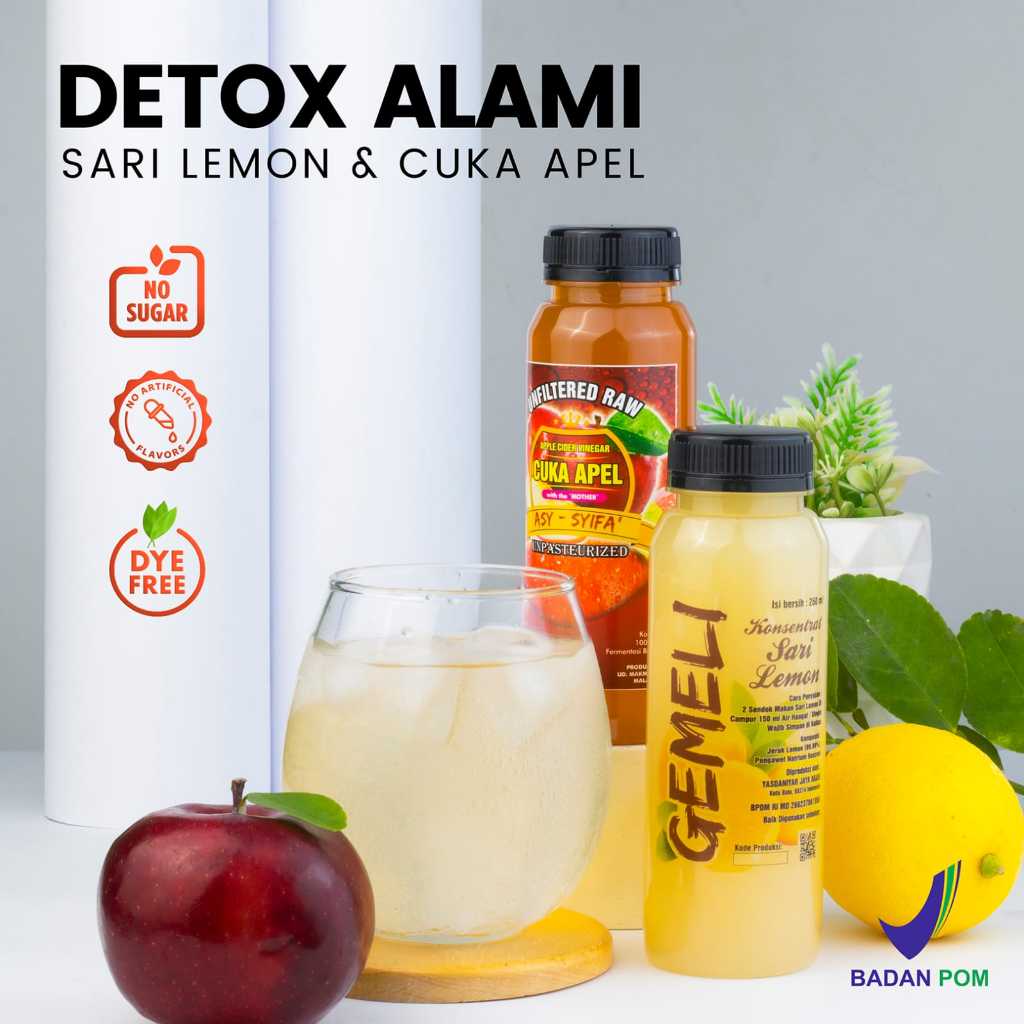 Paket Detox Sari Lemon California 250ml Cuka Apel Original 250ml With Mother - Gambar 3