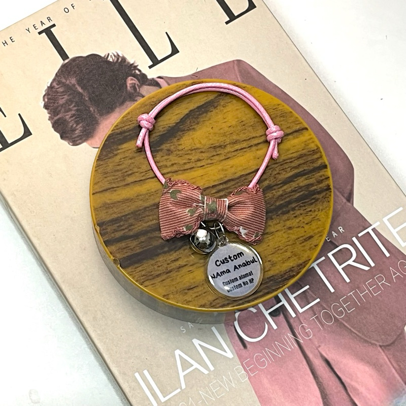 Kalung kucing Pita Korean Style + COSTUM NAMA (Akrilik nama Waterproof) - Gambar 3