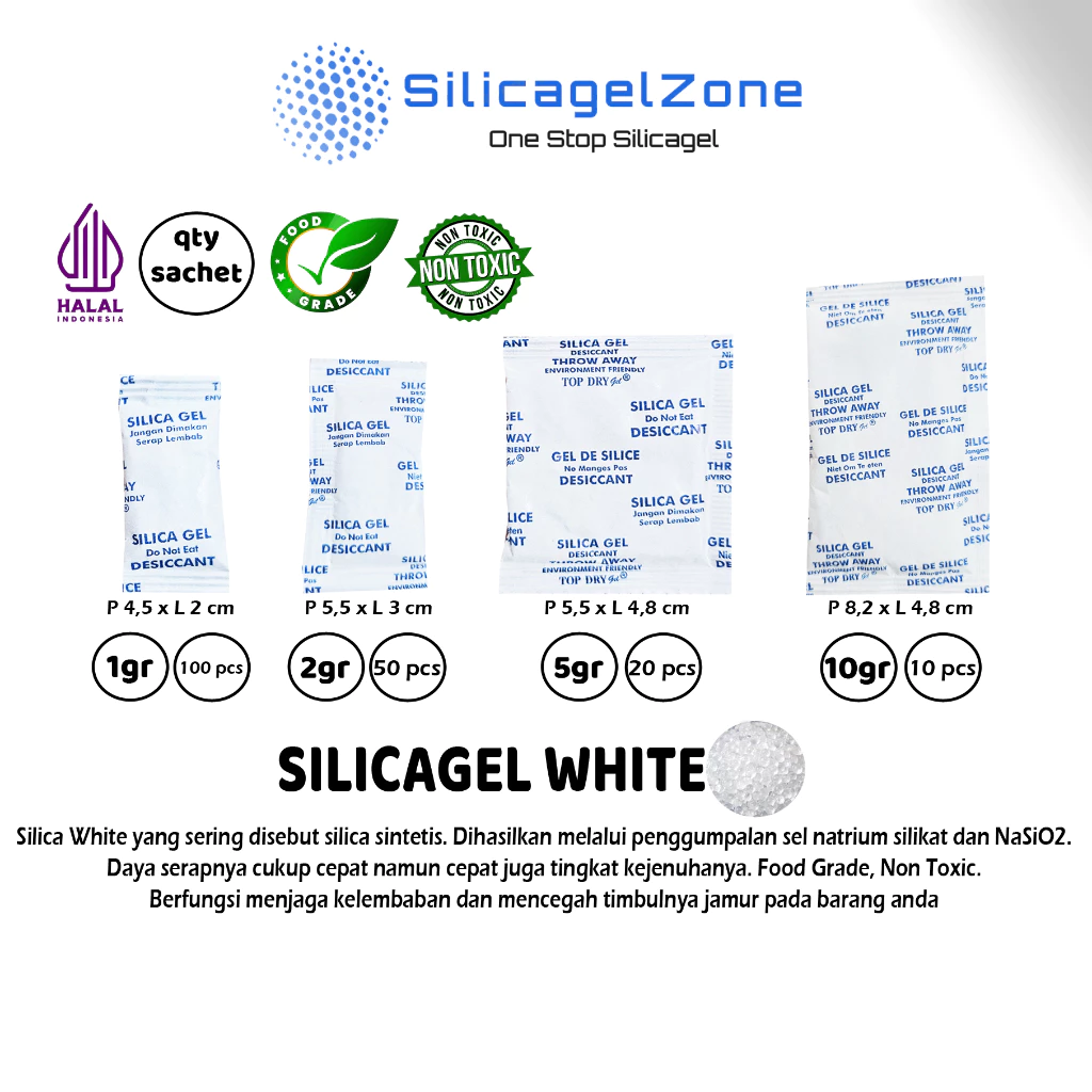 Silica Gel White / Silika Gel Putih 1 pack isi 100 sachet TERMURAH