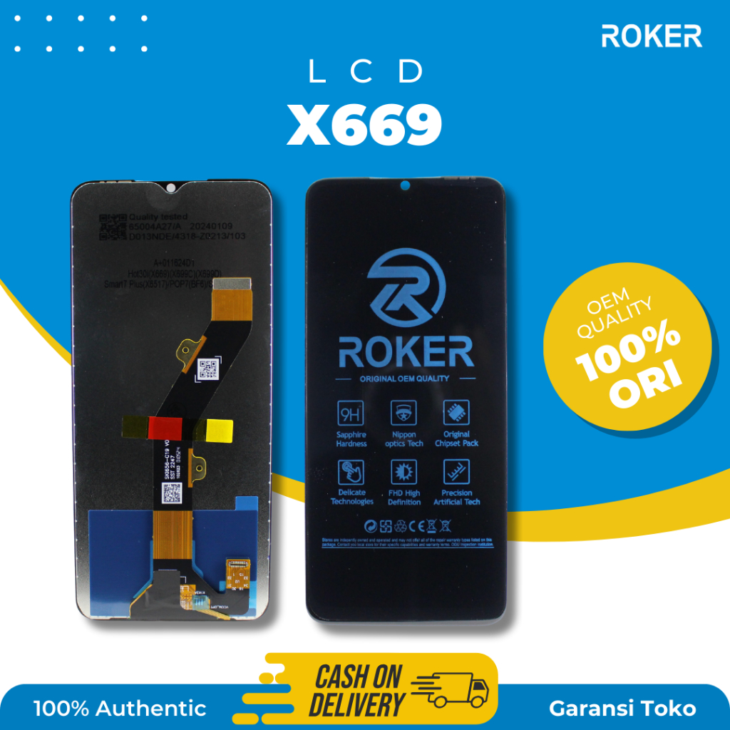 ROKER LCD TOUCHSCREEN INFINIX X669C / X669 / x669D HOT 30i / smart 7 plus x6517 LCD TS FULLSET ORIGINAL BY ROKER