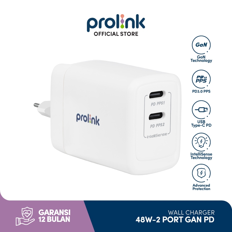 Prolink Kepala Charger 48W / 2-port / GaN PD Type-C Super Fast Charging