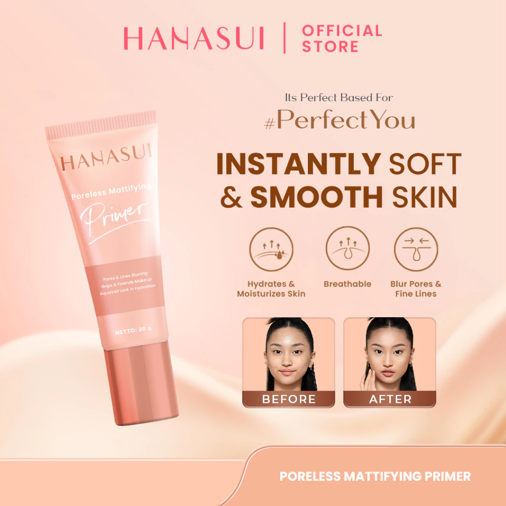 Hanasui Poreless Mattifying Primer - Menyamarkan Pori - Pori Garis Halus Kerutan Mengurangi Noda Hitam Base Make Up Tahan Lama