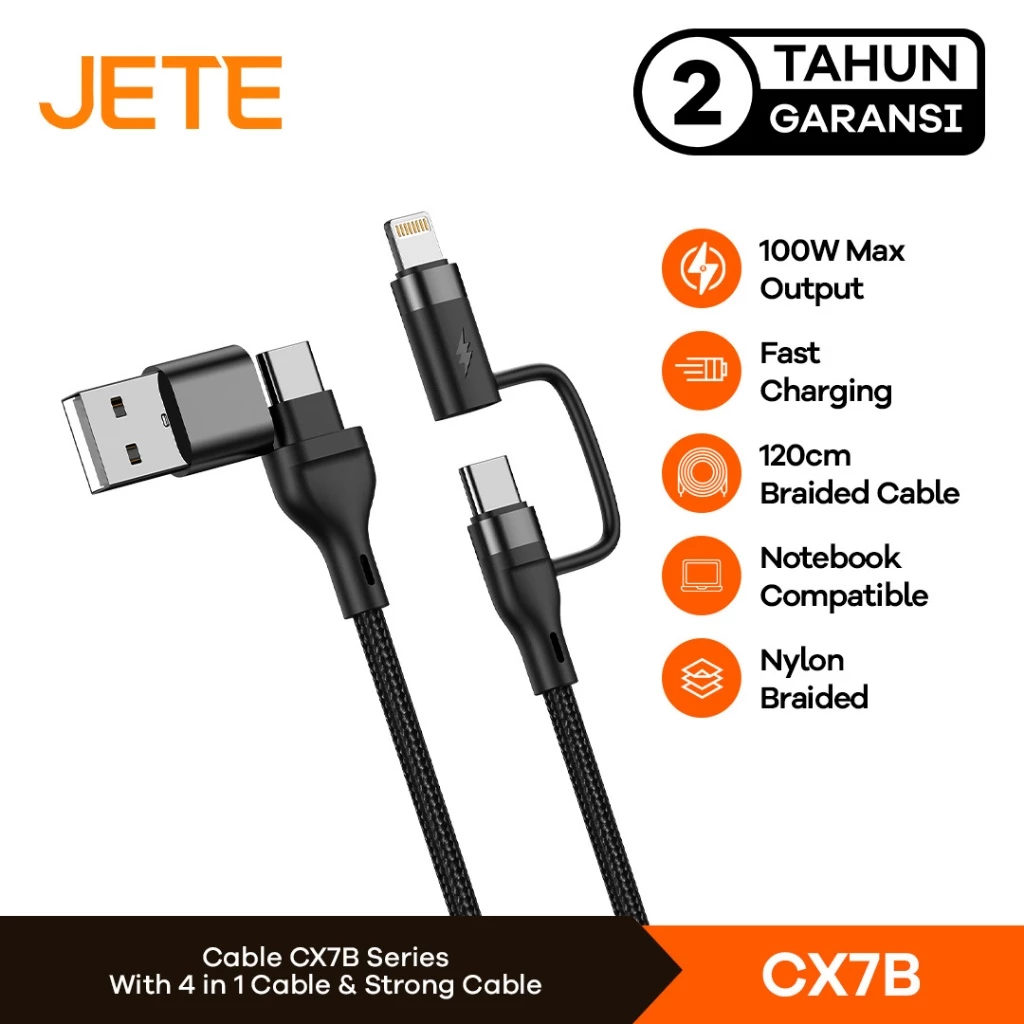 JETE CX7B Kabel Data USB to Type C 4IN1 PD Fast Charging 100W - Garansi Resmi