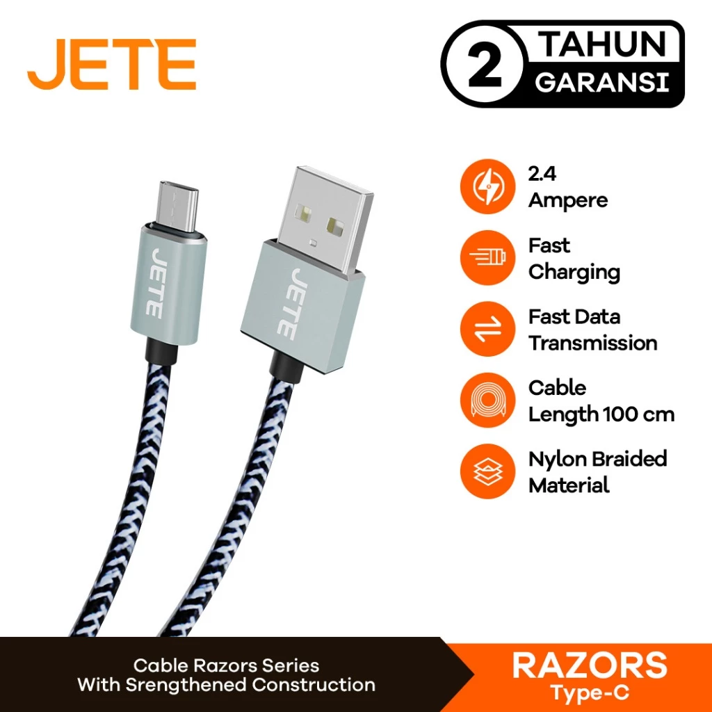 JETE Razors Kabel Data Type C 2.4A Fast Charging - Kabel Data Type C Garansi Resmi