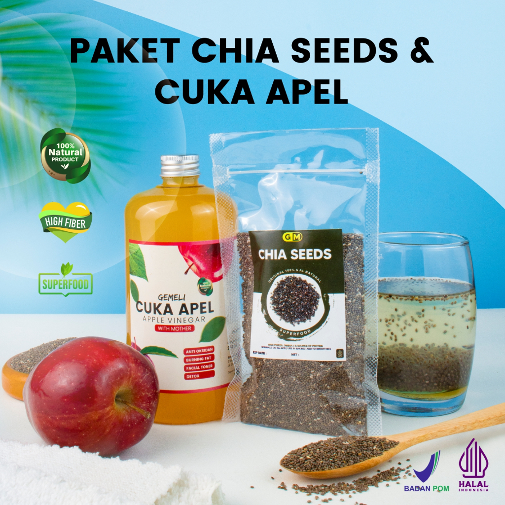 Paket Bundling Cuka Apel Premium 500ml Chiaseed Organik 100gr - Minuman Diet Detoks