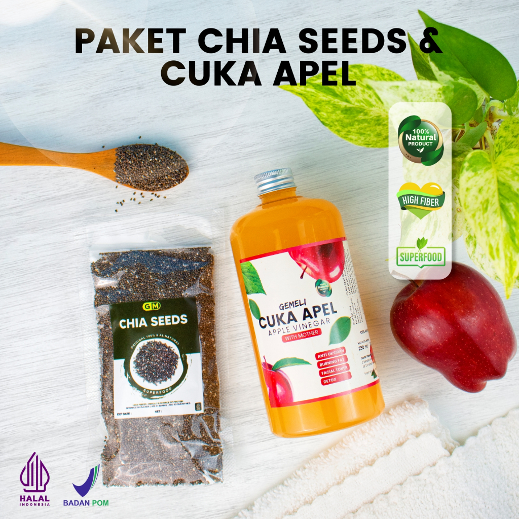 Paket Bundling Cuka Apel Premium 500ml Chiaseed Organik 100gr - Minuman Diet Detoks - Gambar 4
