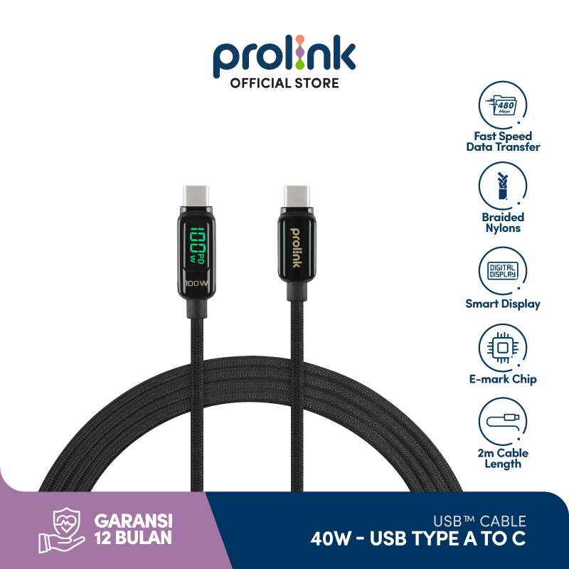 Prolink 100W 5A Fast Charging USB Kabel Data Type C l Digital Display l E-MarkChip l 2M