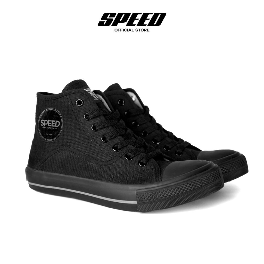 Speed - Retro Hi Hitam Hitam - Sepatu Sneakers Kanvas Anti Slip Pria Wanita - Gambar 2