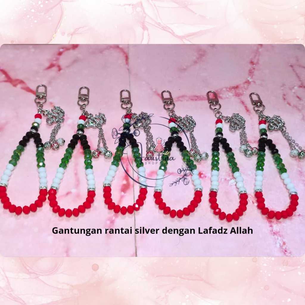 2-Piece Handmade Silver Imam Prayer Beads with Palestinian Flag Design and Crystal Stones (33 Beads) main image 0