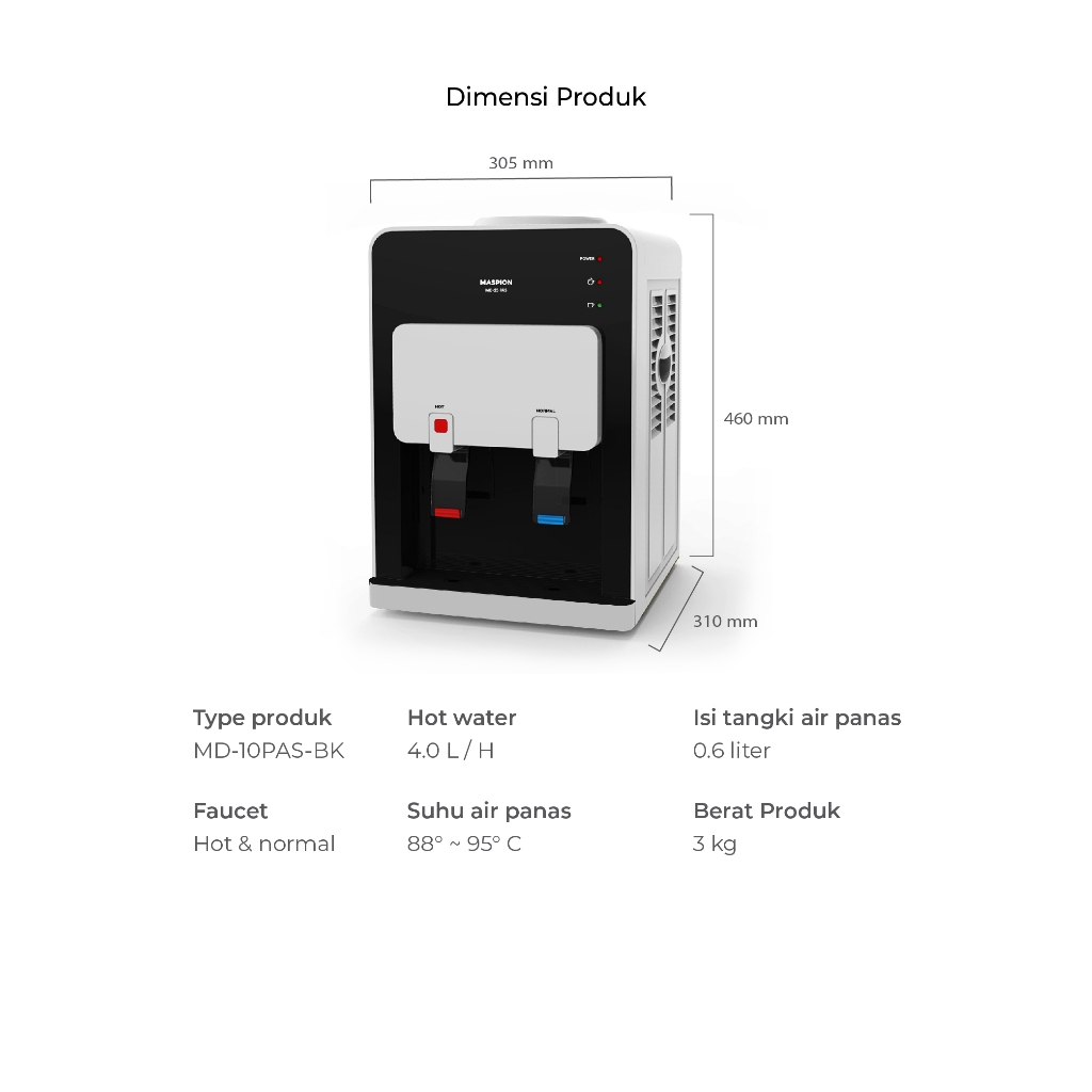 Maspion Dispenser Portable Hot and Normal MD-10 PAS - Gambar 2