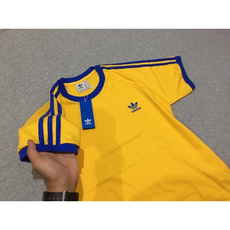 Sporty T-Shirt Women Men CASUAL RINGER STRIPE UNISEX Yellow-Blue Color ...