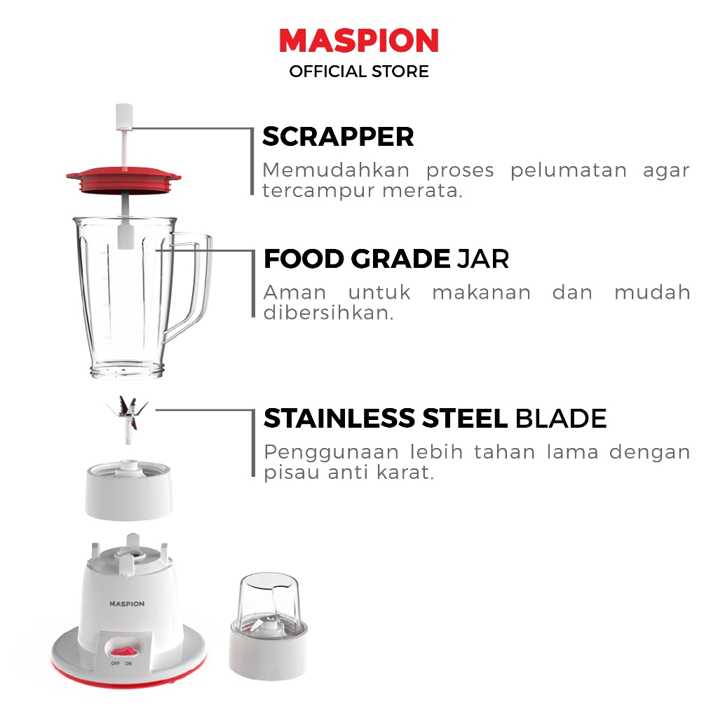 Maspion Pelumat Blender with Dry Miller 1 Liter MT-1252 PL - Gambar 3