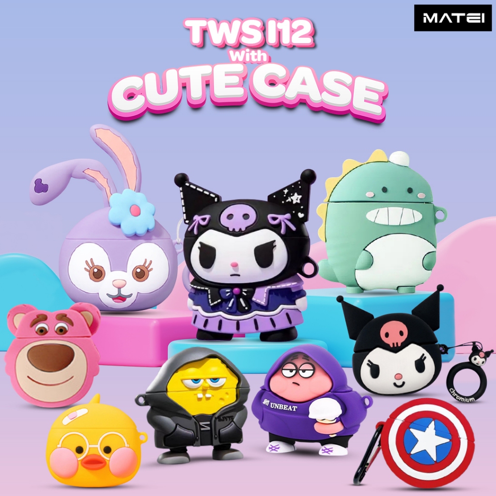 Matei Headset Bluetooth inpods i12 TWS Earphone Case Kartun Transparan True Wireless Stereo Ear HIFI