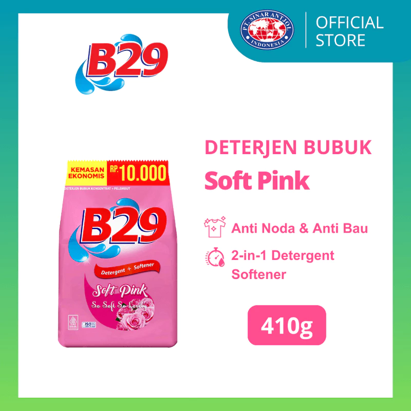 10000 B29 Detergent Softener Pink 410gr - Sabun Cuci Pakaian Deterjen Bubuk Plus Pelembut Pink