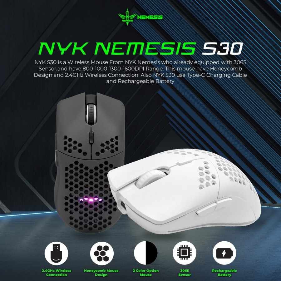 NYK Nemesis S30 / S-30 Wireless Rechargeable Mouse Gaming - Gambar 4