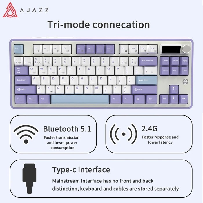 Ajazz AK870 / AK-870 Tri-Mode Keyboard Gasket Mount With OLED Screen - Gambar 3